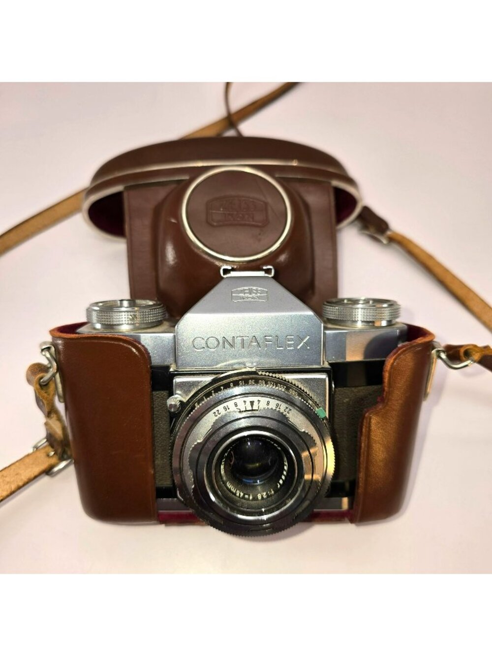Zeiss Ikon Contaflex Film Camera Tessar 45mm Lens Leather Case Vintage BA216